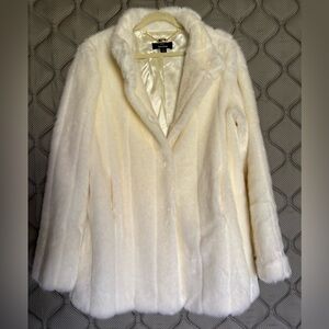 Dennis By Dennis Basso 3 Pockets Ivory Faux Fur Jacket Women Size Large